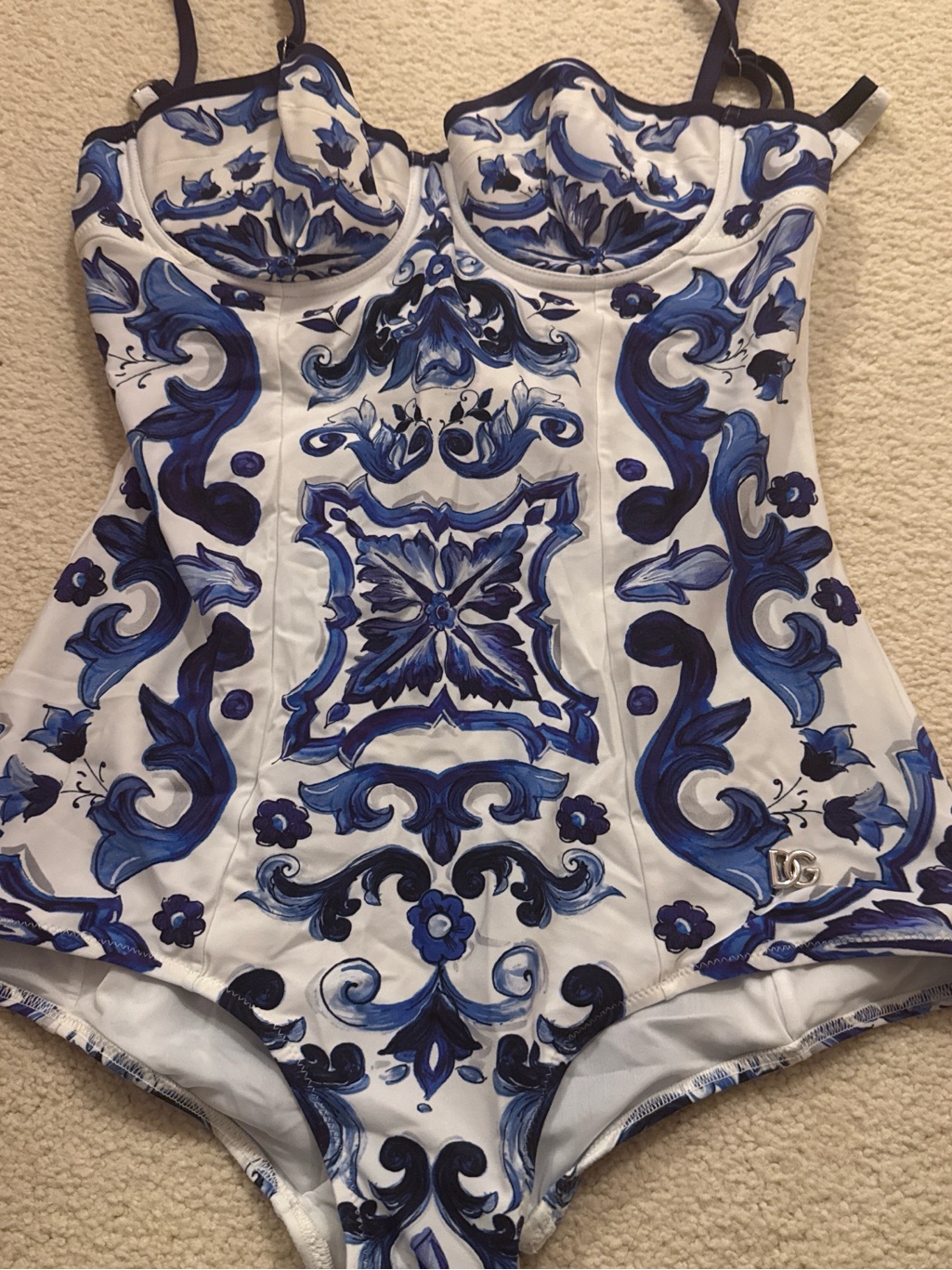 Dolce & Gabbana Underwire White And Blue Beachwear Tag Detail